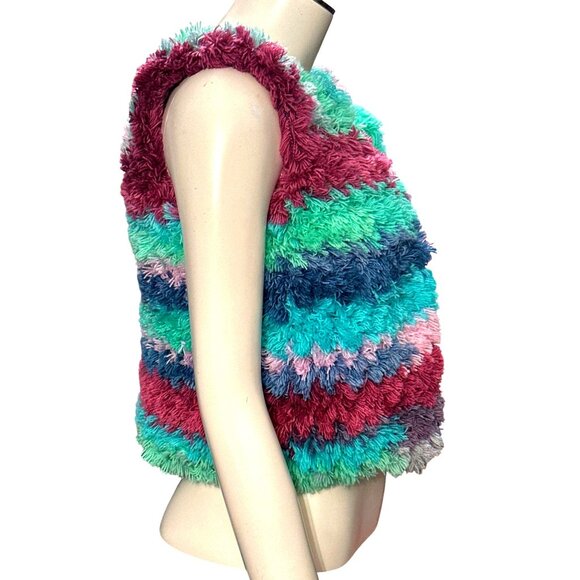 CCC Handmade Fluffy Striped Vest Soft Furry Texture Cozy Sleeveless Unique Color - Picture 4 of 6